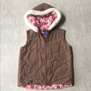 Genuine Kids By‎ Oshkosh Girls Brown Hoodie Vest With A Floral Lining Size 6/6X